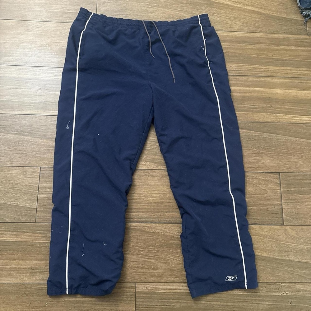 Navy Blue Athletic Pants with White Stripes